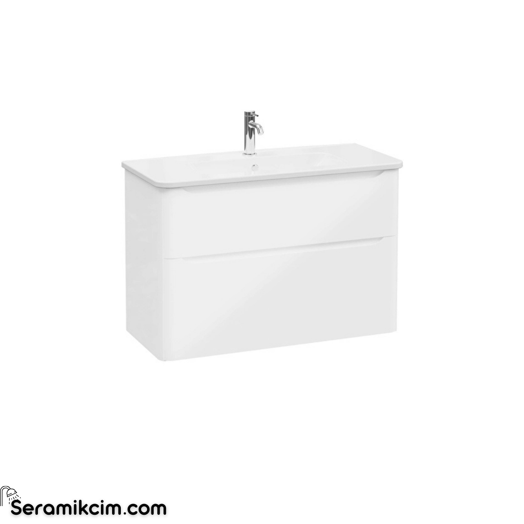 Vitra New Integra Round Lavabo Dolabı 100 Cm İki Çekmeceli Parlak Beyaz 69987