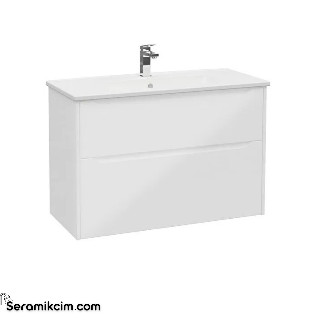 Vitra New Integra Square Lavabo Dolabı 100 Cm İki Çekmeceli Parlak Beyaz 80219