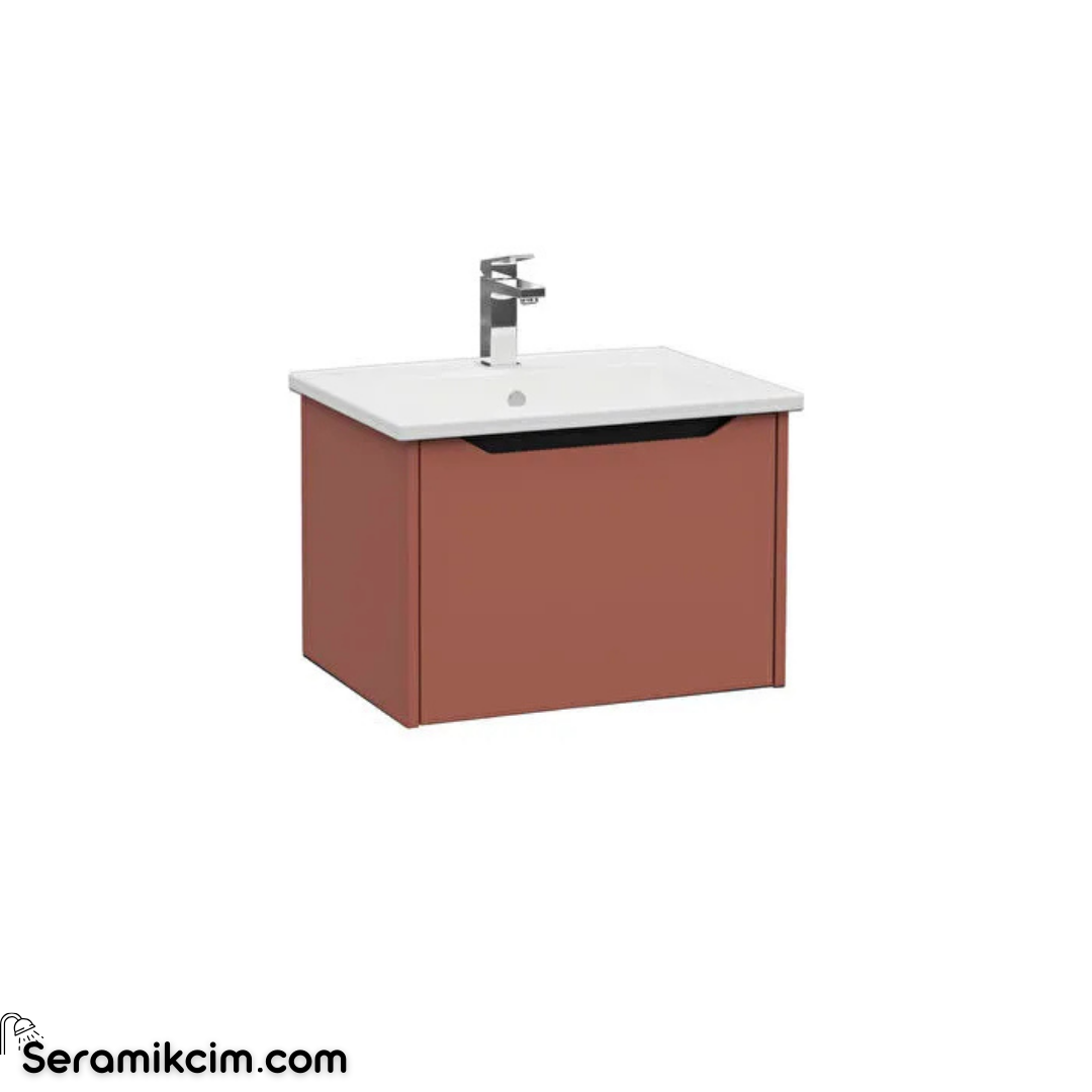 Vitra New Integra Square Lavabo Dolabı 60 Cm Bir Çekmeceli Mat Kırmızı 80133