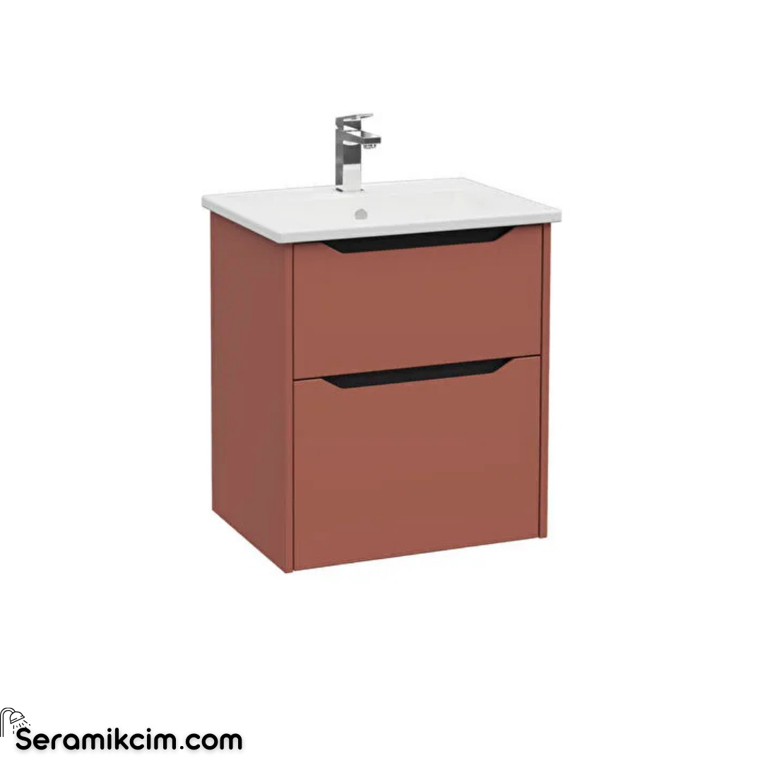 Vitra New Integra Square Lavabo Dolabı 60 Cm İki Çekmeceli Mat Kırmızı 80205