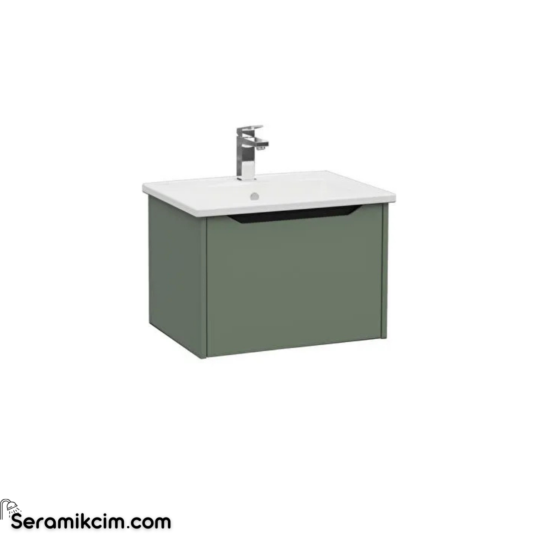 Vitra New Integra Square Lavabo Dolabı 60 Cm Bir Çekmeceli Mat Yeşil 80134