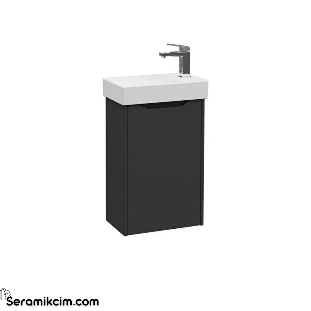 Vitra New Integra Square Lavabo Dolabı 45 Cm Bir Kapaklı Dar Mat Grafit Sağ 80068