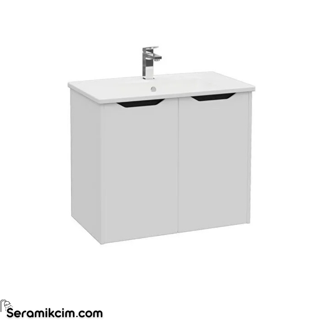Vitra New Integra Square Lavabo Dolabı 80 Cm İki Kapaklı Mat Açık Gri 80090