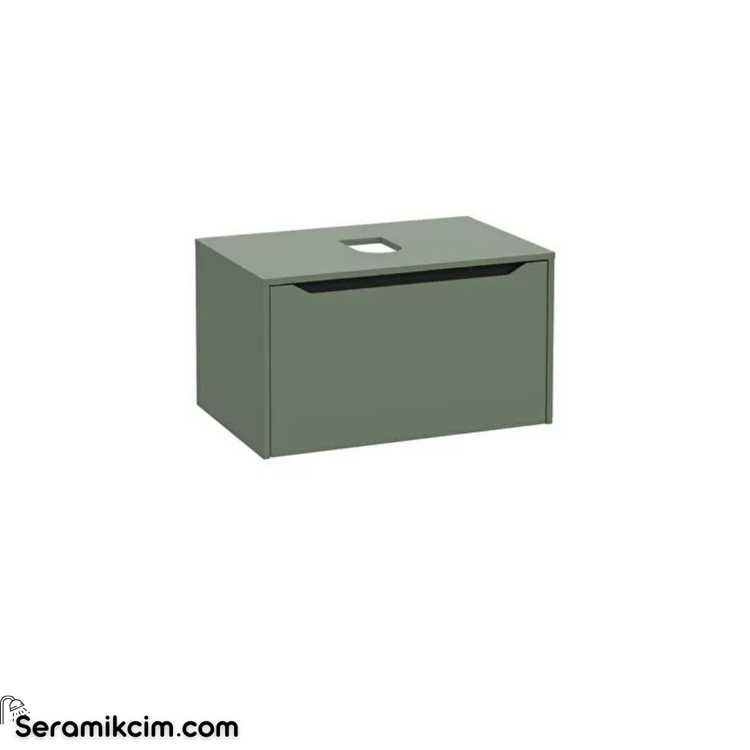 Vitra New Integra Square Lavabo Dolabı 80 Cm Bir Çekmeceli Çanak Lavabo Uyumlu Mat Yeşil Lavabosuz 80278