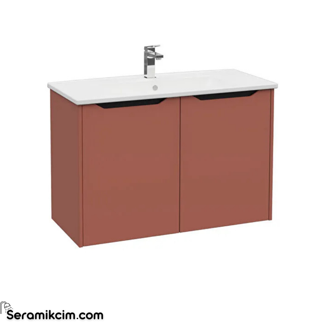 Vitra New Integra Square Lavabo Dolabı 100 Cm İki Kapaklı Mat Kırmızı 80097