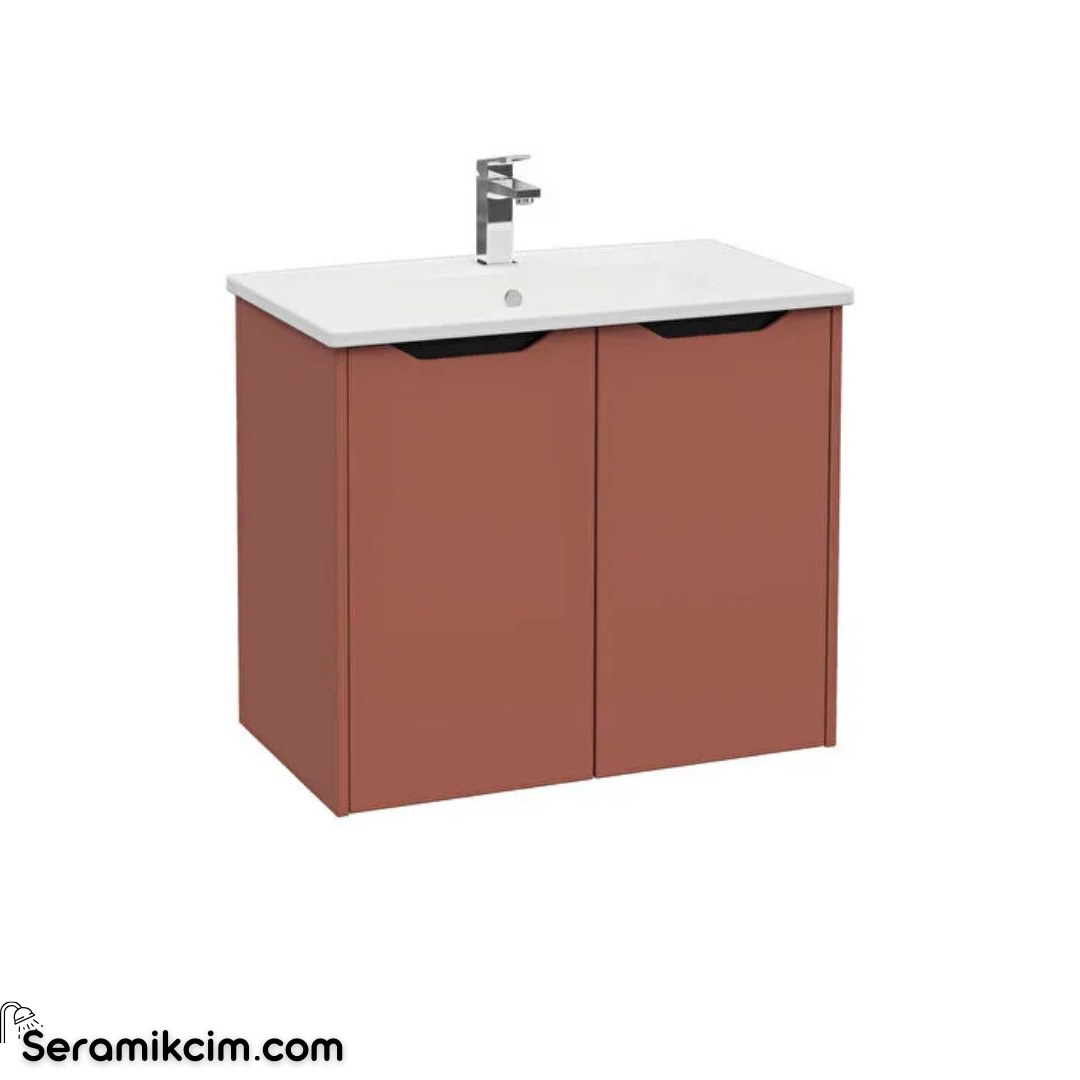 Vitra New Integra Square Lavabo Dolabı 80 Cm İki Kapaklı Mat Kırmızı 80088