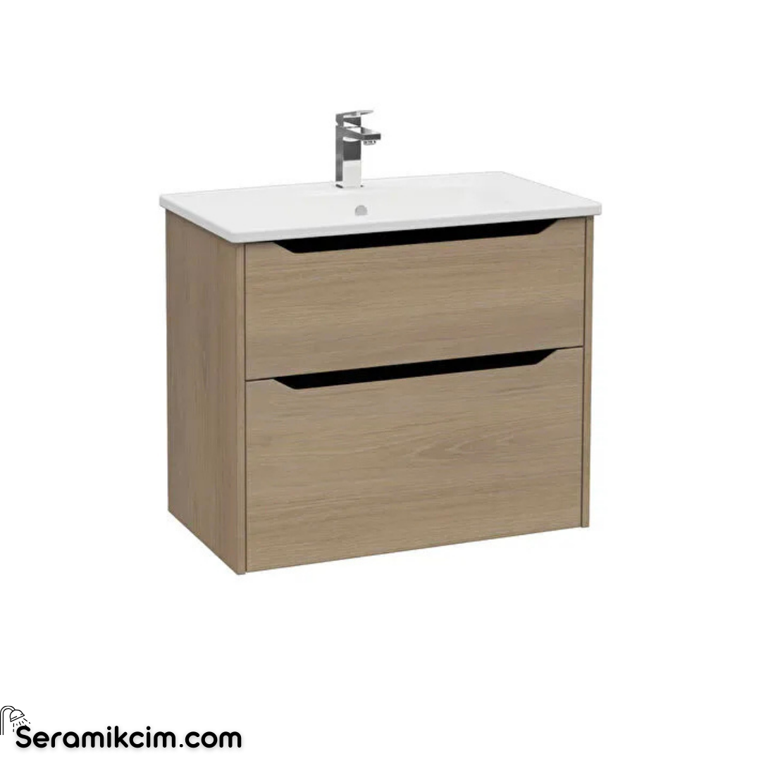 Vitra New Integra Square Lavabo Dolabı 80 Cm İki Çekmeceli Altın Meşe 80213