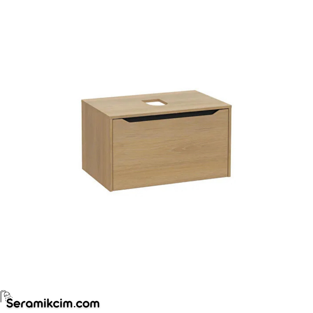 Vitra New Integra Square Lavabo Dolabı 80 Cm Bir Çekmeceli Çanak Lavabo Uyumlu Altın Meşe Lavabosuz 80276