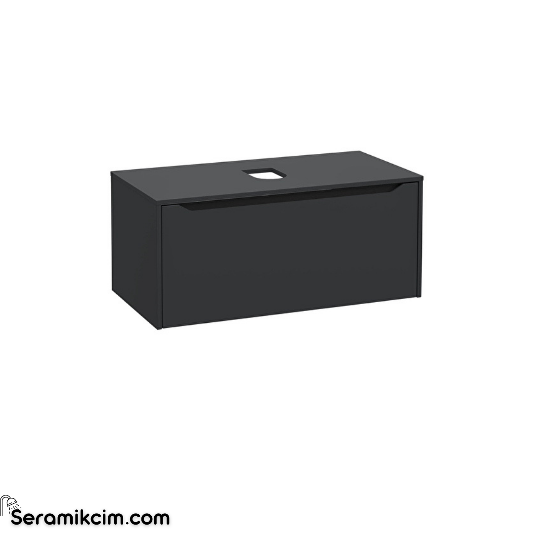 Vitra New Integra Square Lavabo Dolabı 100 Cm Bir Çekmeceli Çanak Lavabo Uyumlu Mat Grafit Lavabosuz 80284