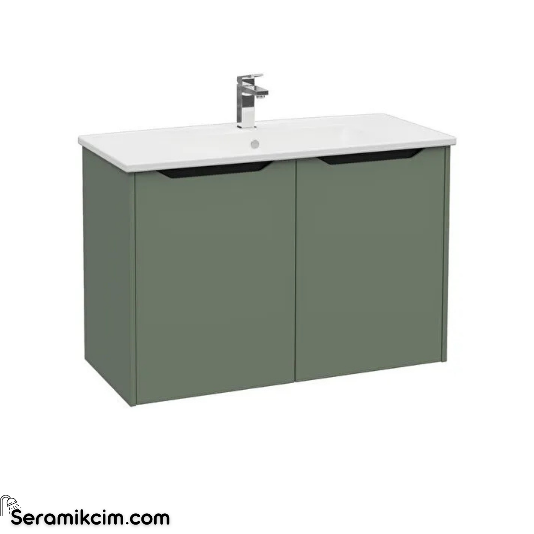 Vitra New Integra Square Lavabo Dolabı 100 Cm İki Kapaklı Mat Yeşil 80098