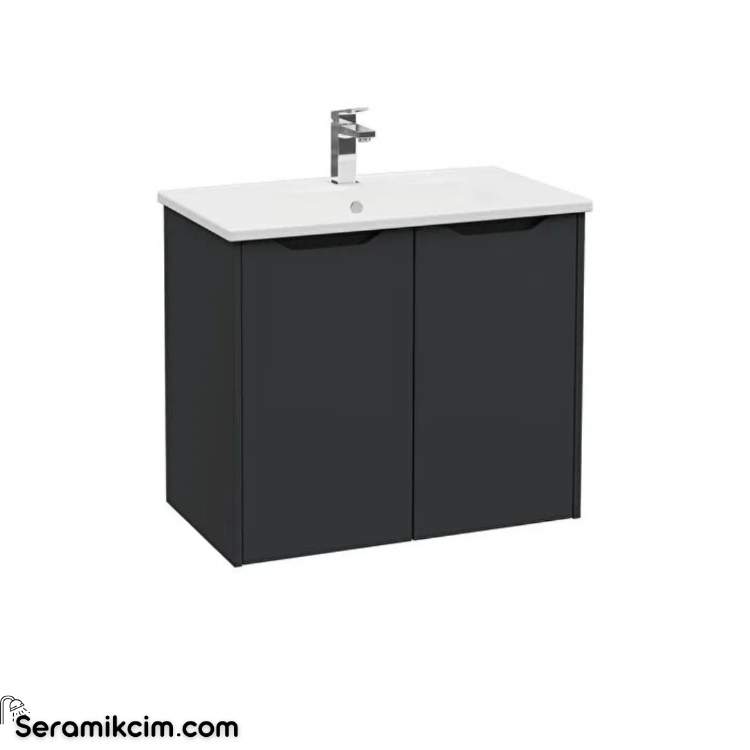 Vitra New Integra Square Lavabo Dolabı 80 Cm İki Kapaklı Mat Grafit 80086
