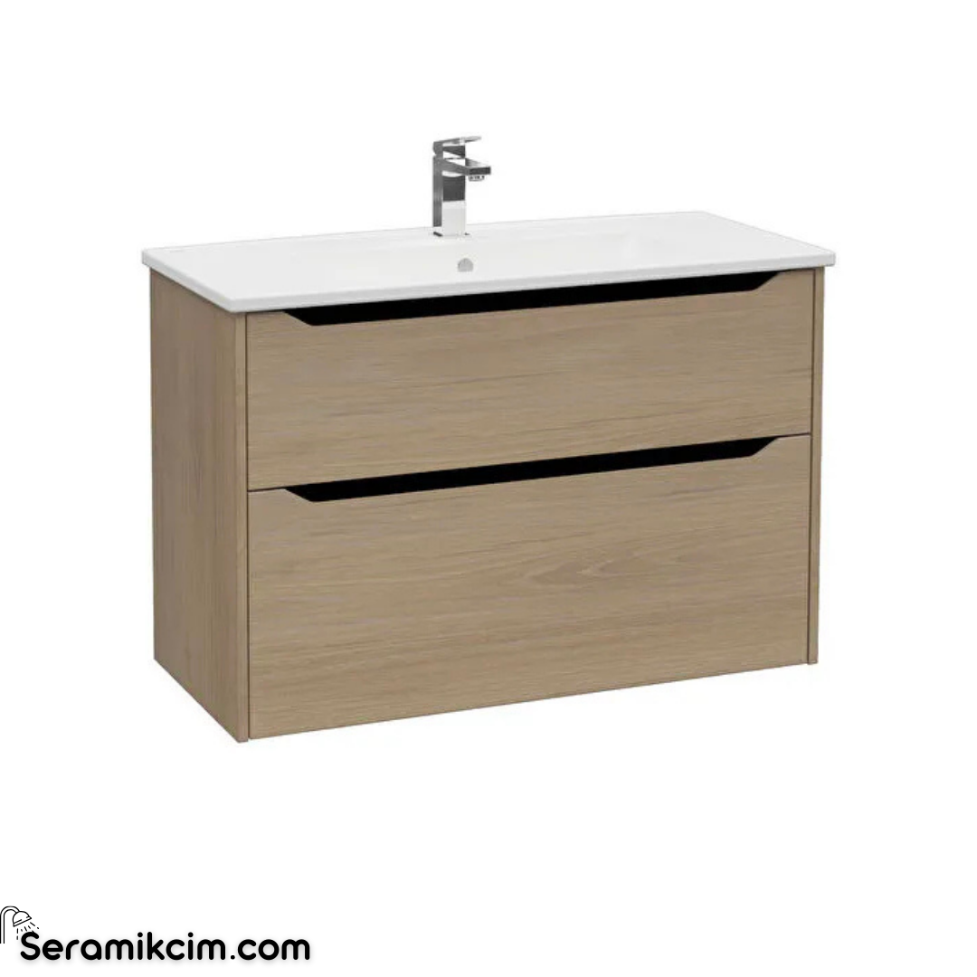 Vitra New Integra Square Lavabo Dolabı 100 Cm İki Çekmeceli Altın Meşe 80222