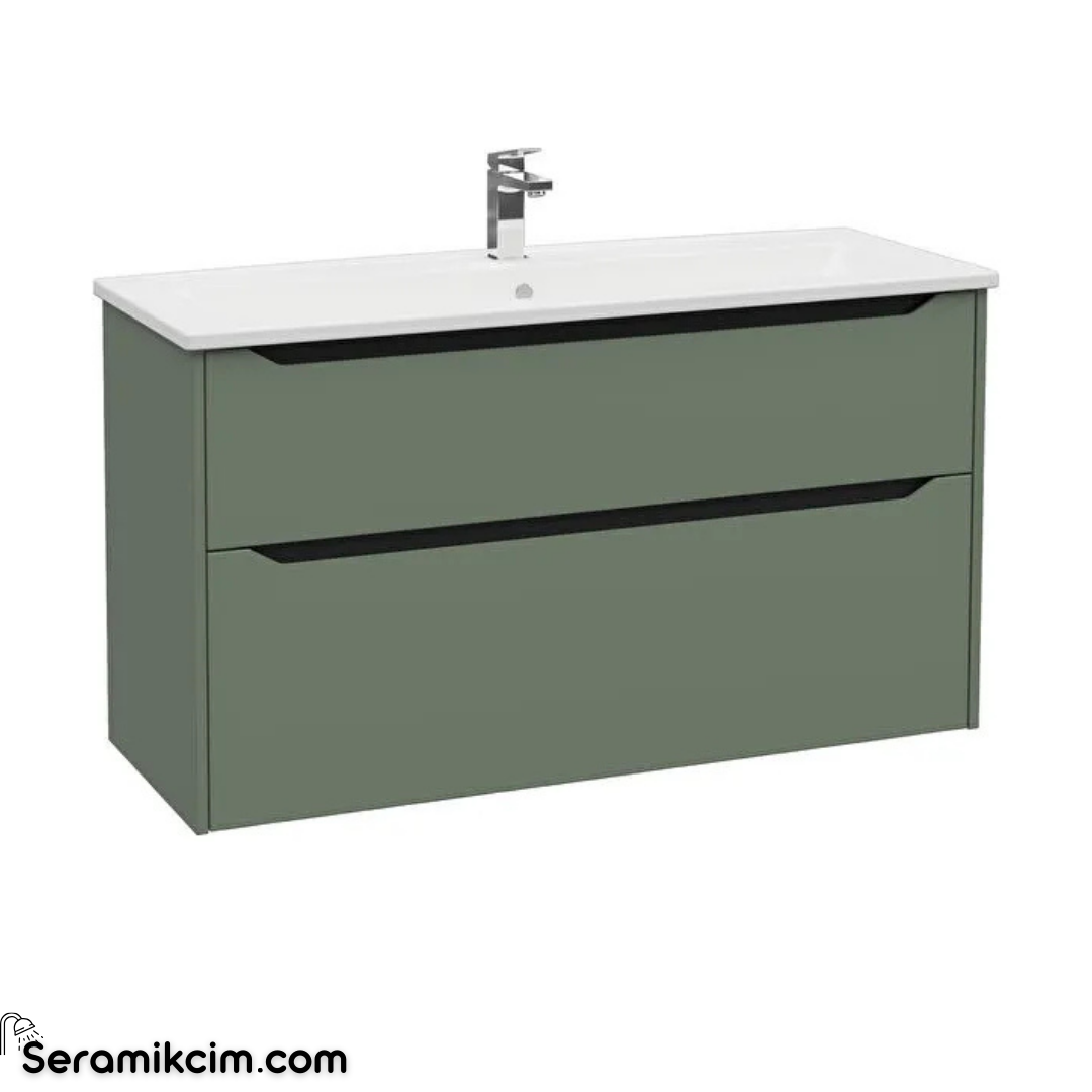 Vitra New Integra Square Lavabo Dolabı 120 Cm İki Çekmeceli Mat Yeşil 80233