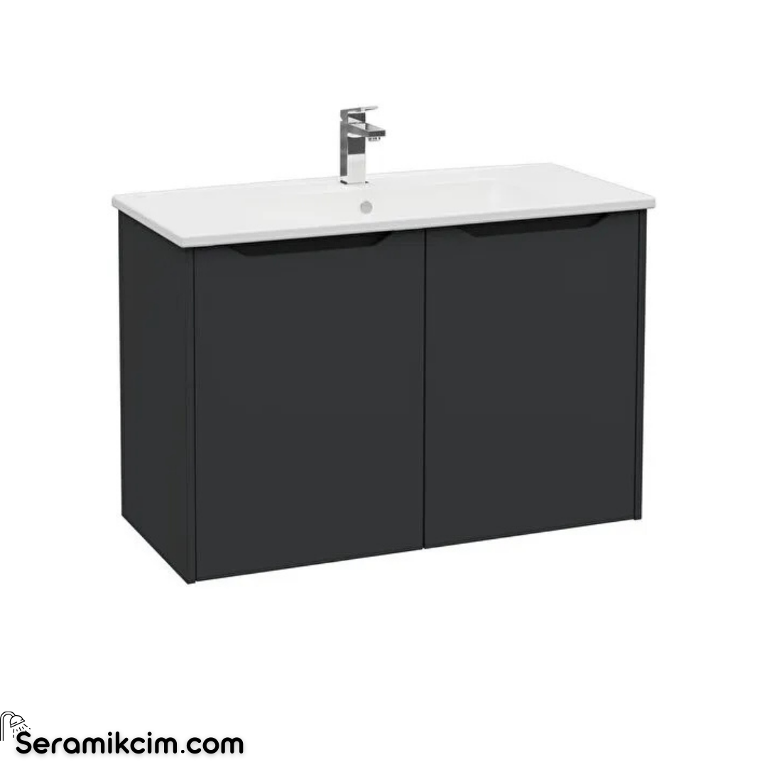 Vitra New Integra Square Lavabo Dolabı 100 Cm İki Kapaklı Mat Grafit 80095