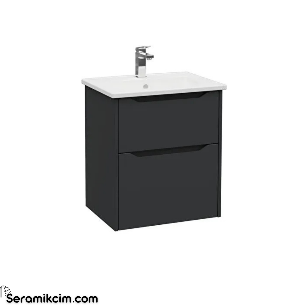 Vitra New Integra Square Lavabo Dolabı 60 Cm İki Çekmeceli Mat Grafit 80203