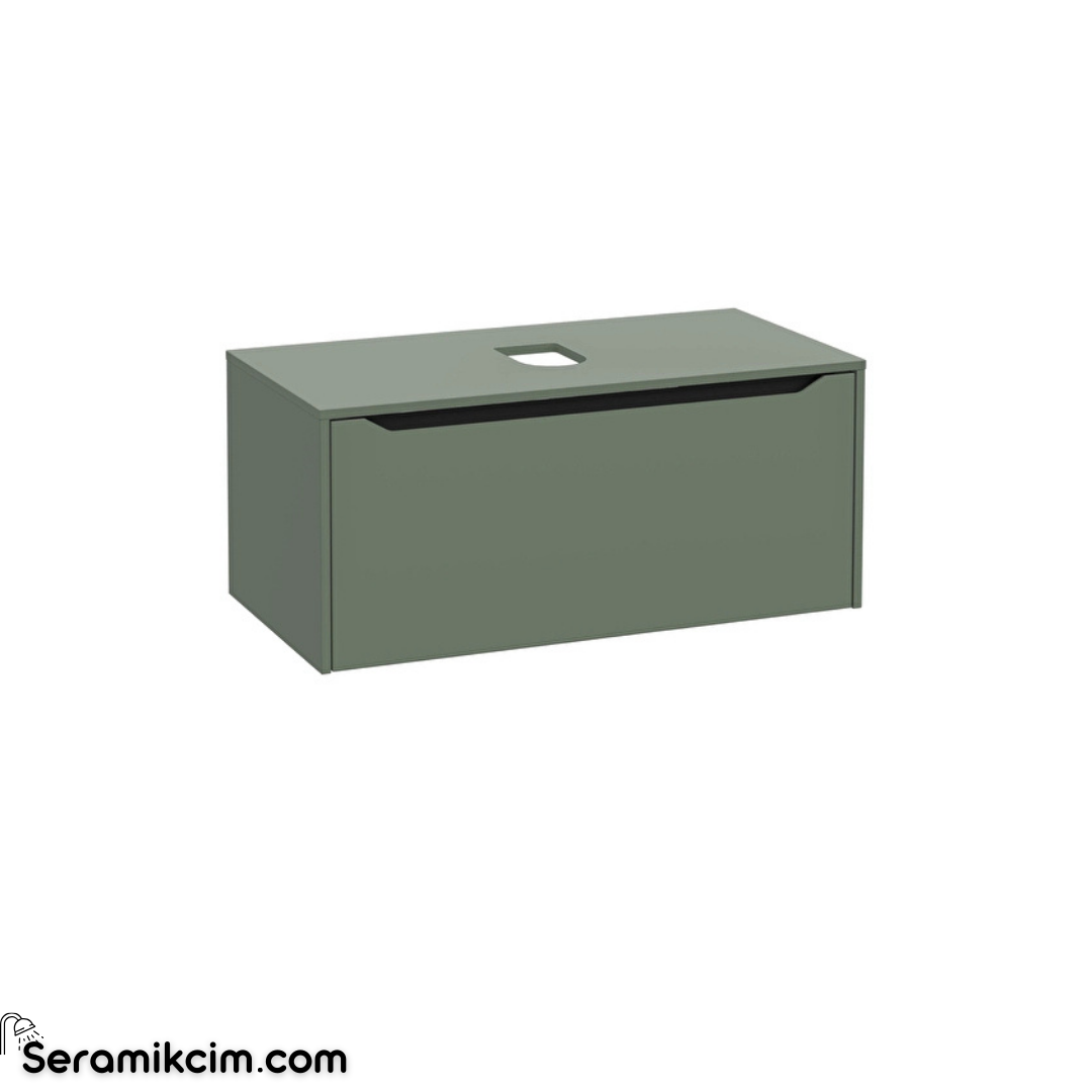 Vitra New Integra Square Lavabo Dolabı 100 Cm Bir Çekmeceli Çanak Lavabo Uyumlu Mat Yeşil Lavabosuz 80287