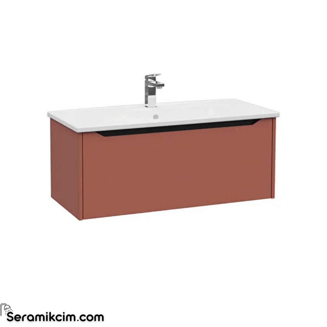 Vitra New Integra Square Lavabo Dolabı 100 Cm Bir Çekmeceli Mat Kırmızı 80151