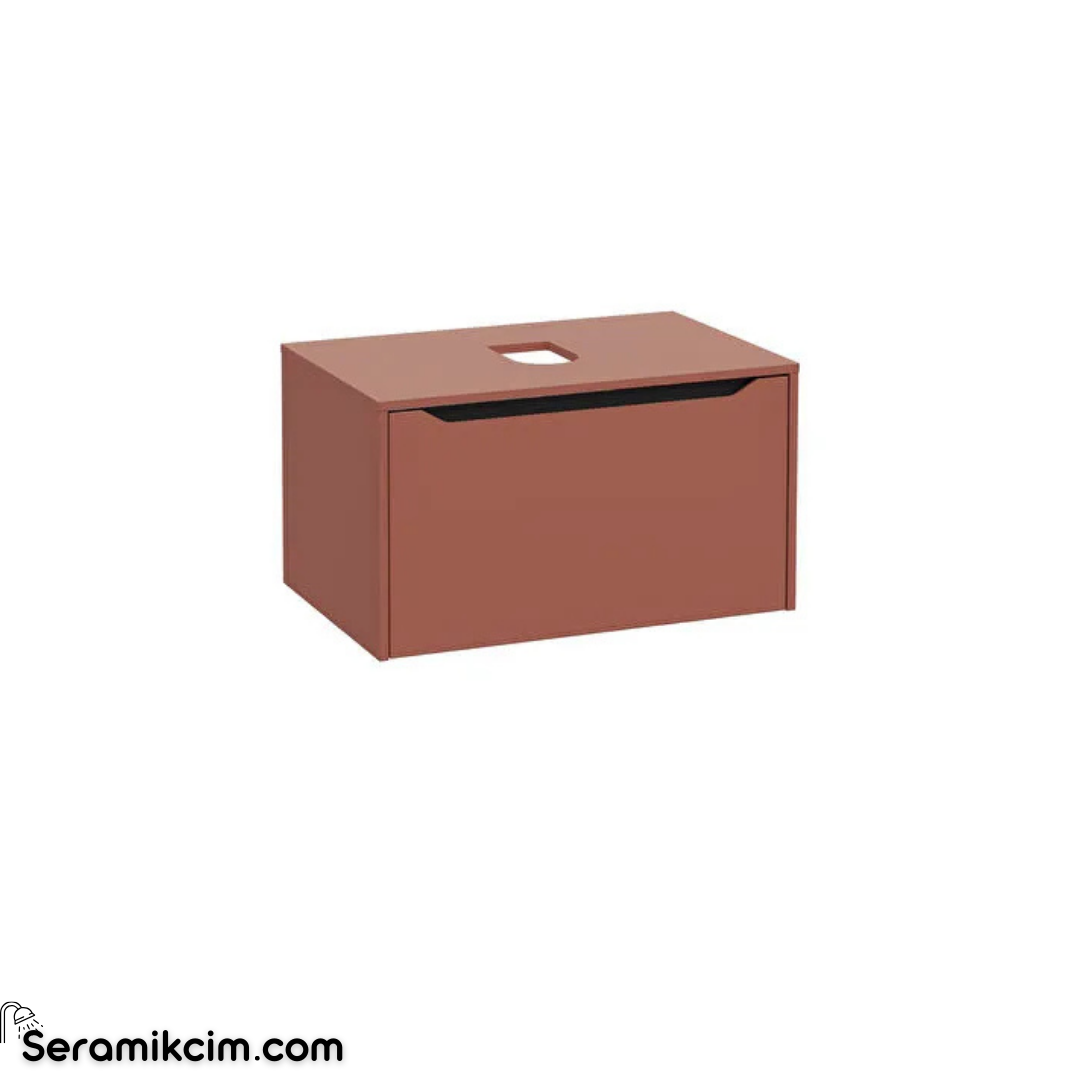 Vitra New Integra Square Lavabo Dolabı 80 Cm Bir Çekmeceli Çanak Lavabo Uyumlu Mat Kırmızı Lavabosuz 80277