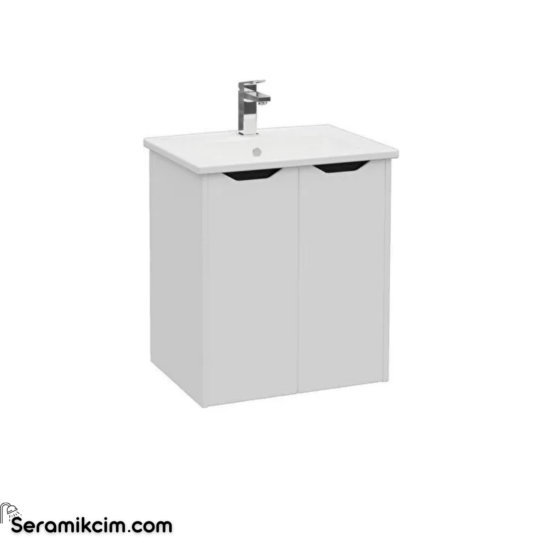 Vitra New Integra Square Lavabo Dolabı 60 Cm İki Kapaklı Mat Açık Gri 80081