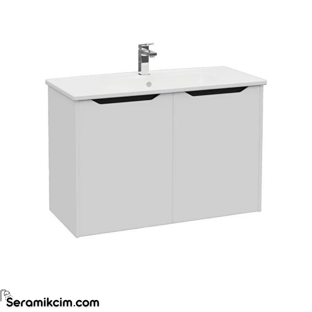 Vitra New Integra Square Lavabo Dolabı 100 Cm İki Kapaklı Mat Açık Gri 80099