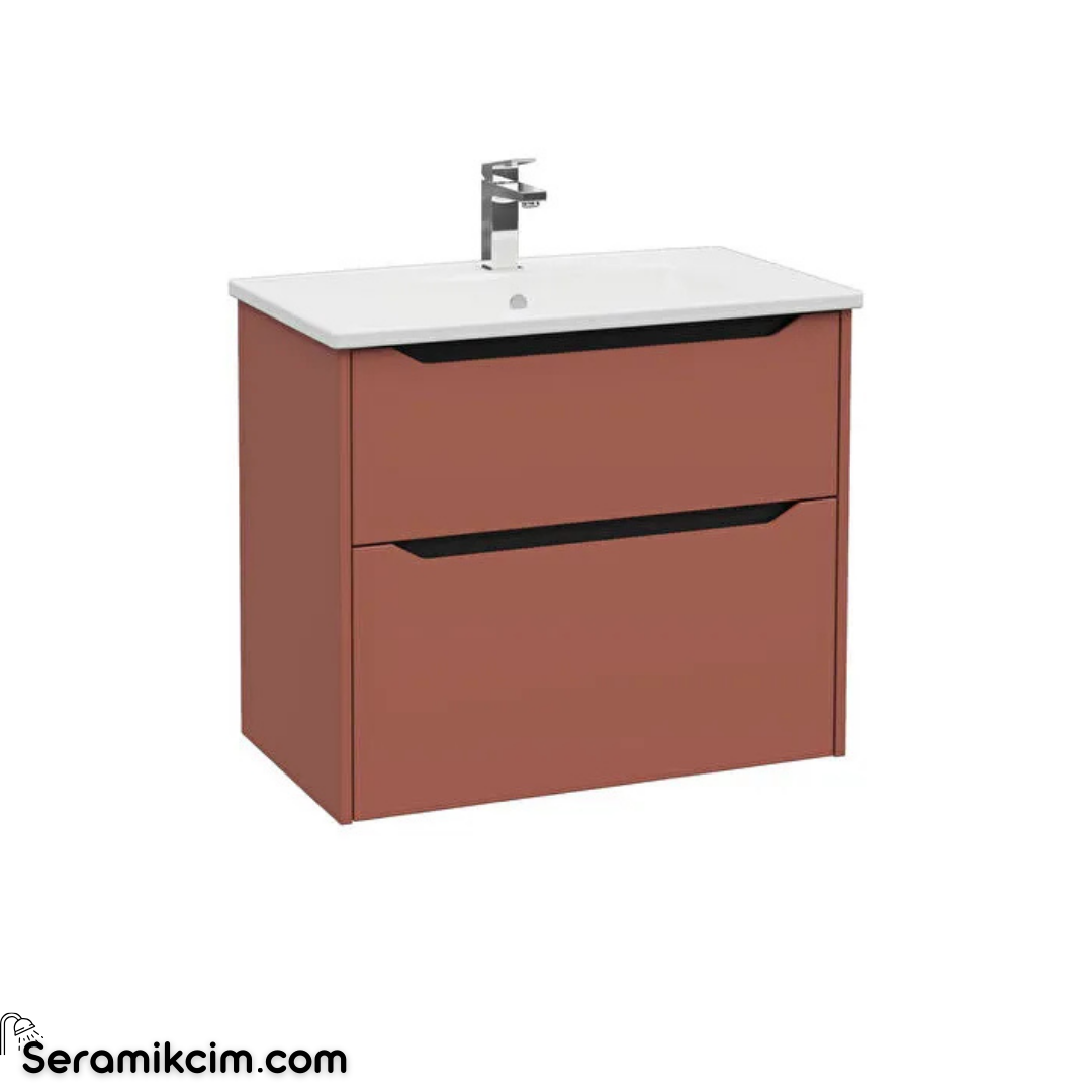 Vitra New Integra Square Lavabo Dolabı 80 Cm İki Çekmeceli Mat Kırmızı 80214