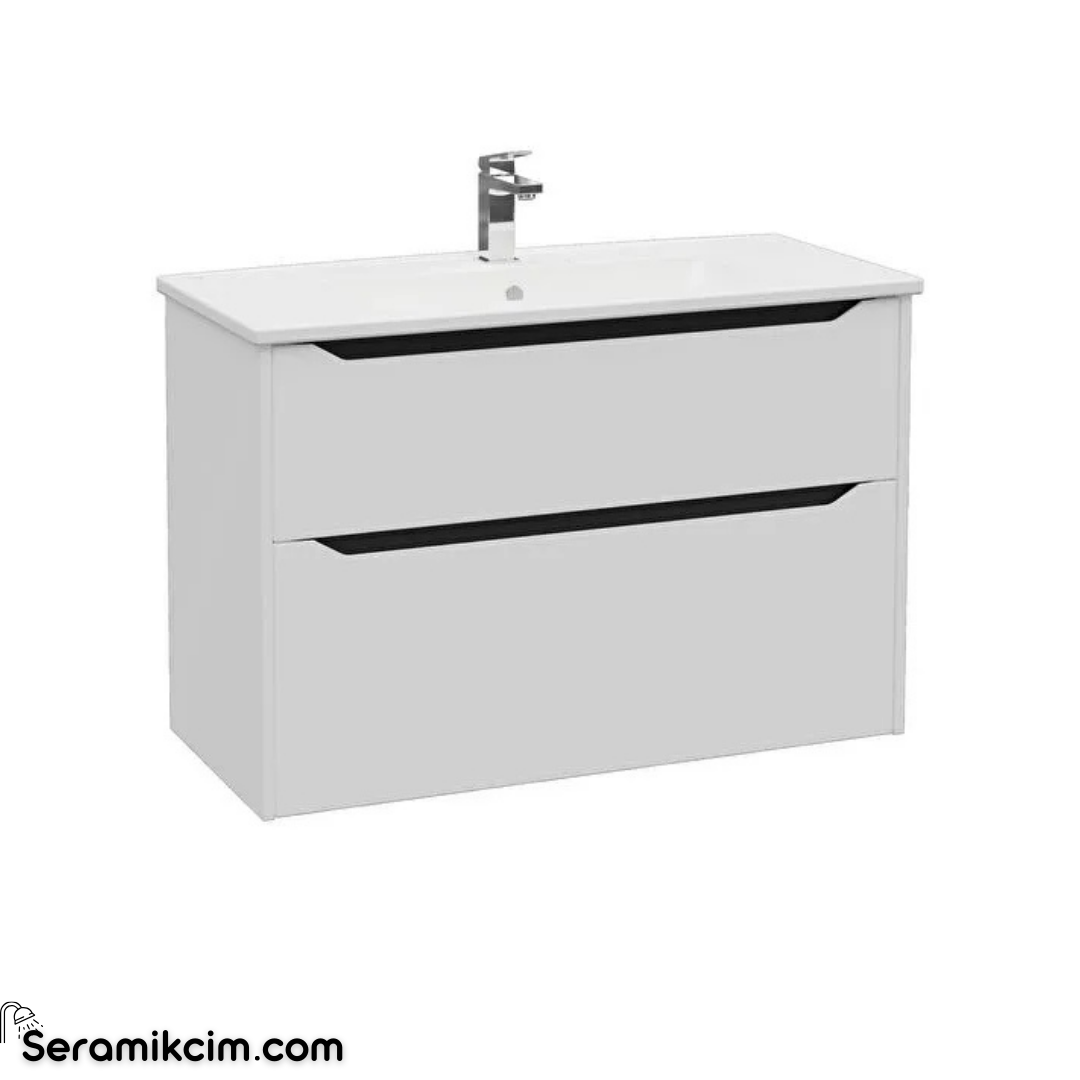 Vitra New Integra Square Lavabo Dolabı 100 Cm İki Çekmeceli Mat Açık Gri 80225
