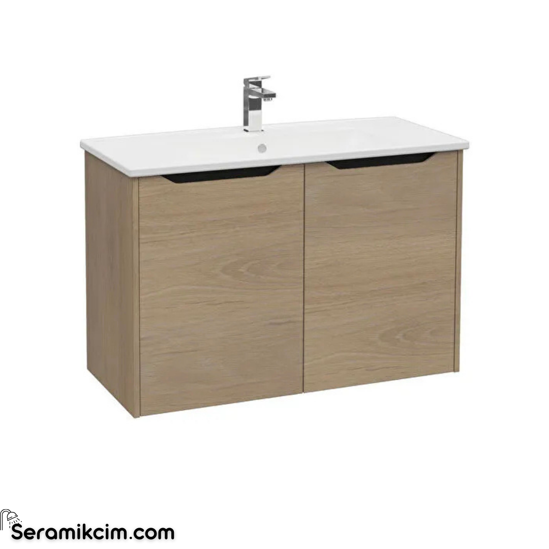 Vitra New Integra Square Lavabo Dolabı 100 Cm İki Kapaklı Altın Meşe 80096