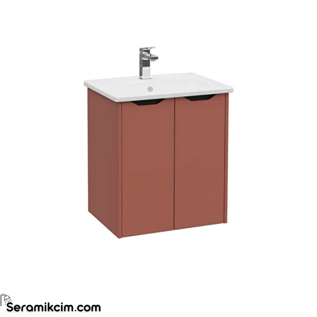 Vitra New Integra Square Lavabo Dolabı 60 Cm İki Kapaklı Mat Kırmızı 80079