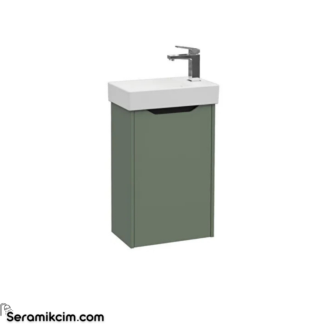 Vitra New Integra Square Lavabo Dolabı 45 Cm Bir Kapaklı Dar Mat Yeşil Sağ 80071