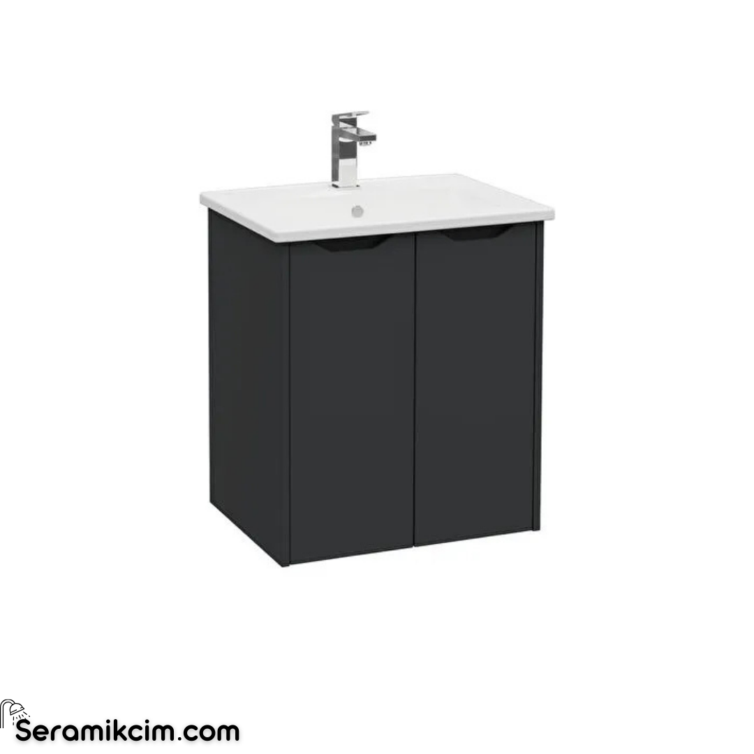 Vitra New Integra Square Lavabo Dolabı 60 Cm İki Kapaklı Mat Grafit 80077