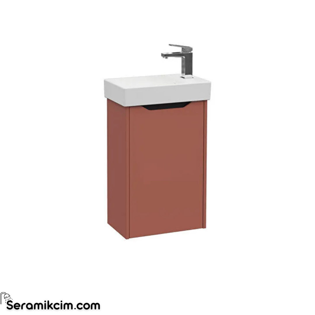 Vitra New Integra Square Lavabo Dolabı 45 Cm Bir Kapaklı Dar Mat Kırmızı Sağ 80070