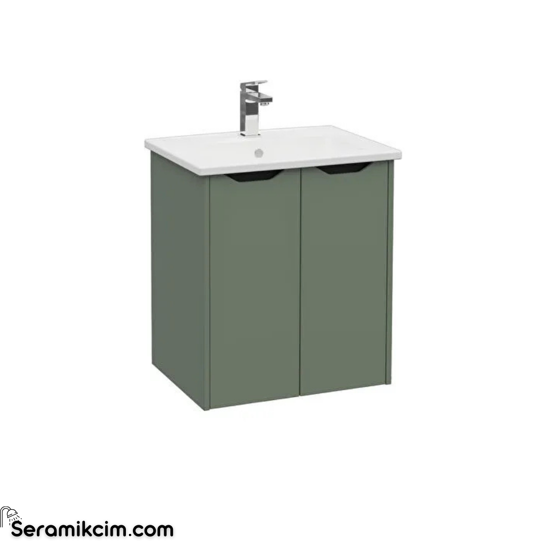 Vitra New Integra Square Lavabo Dolabı 60 Cm İki Kapaklı Mat Yeşil 80080