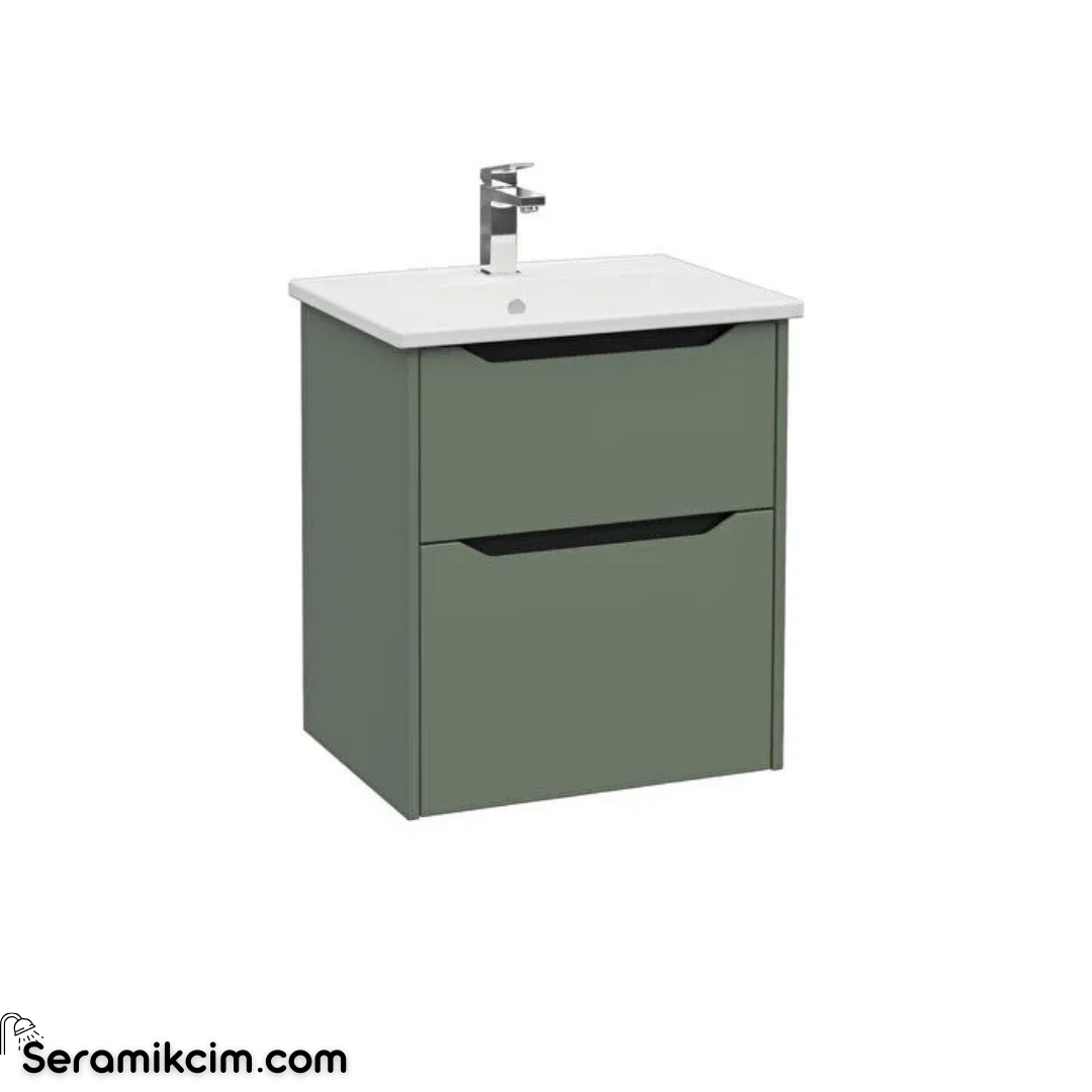 Vitra New Integra Square Lavabo Dolabı 60 Cm İki Çekmeceli Mat Yeşil 80206