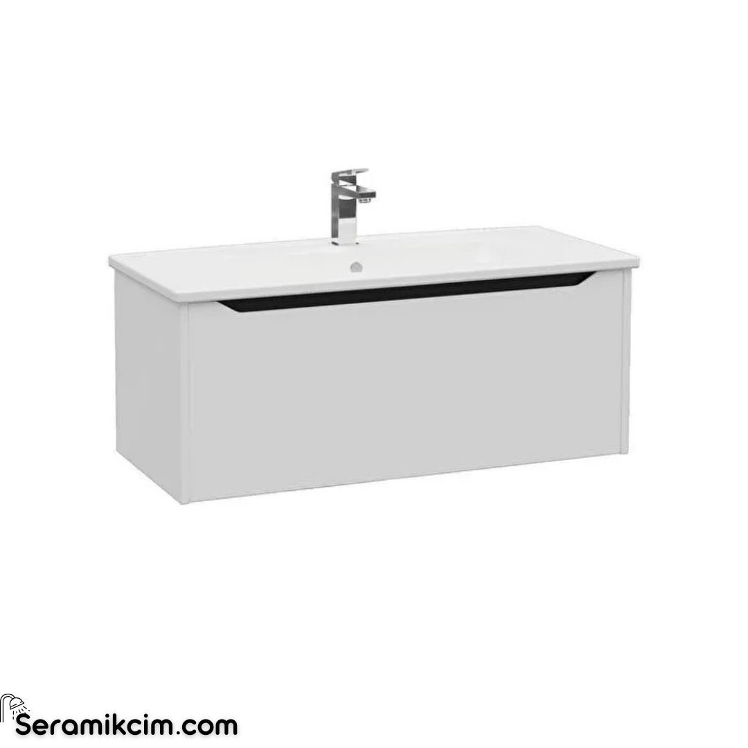 Vitra New Integra Square Lavabo Dolabı 100 Cm Bir Çekmeceli Mat Açık Gri 80153