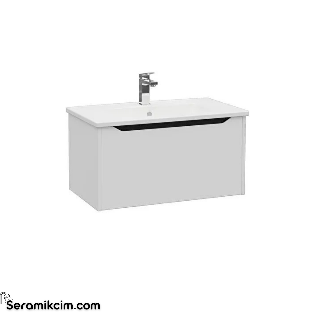 Vitra New Integra Square Lavabo Dolabı 80 Cm Bir Çekmeceli Mat Açık Gri 80144