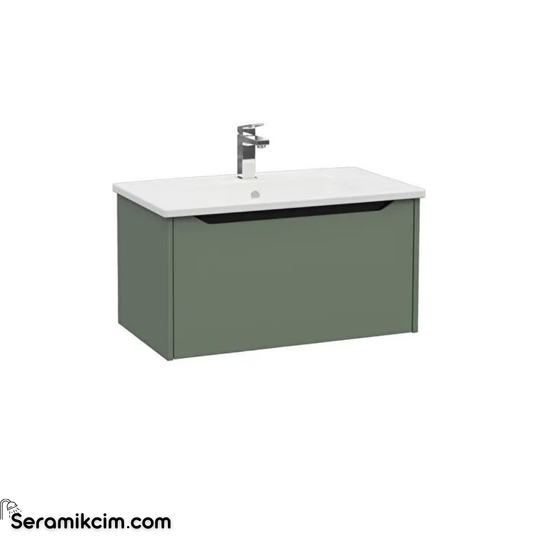 Vitra New Integra Square Lavabo Dolabı 80 Cm Bir Çekmeceli Mat Yeşil 80143