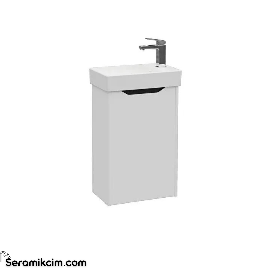 Vitra New Integra Square Lavabo Dolabı 45 Cm Bir Kapaklı Dar Mat Açık Gri Sağ 80072