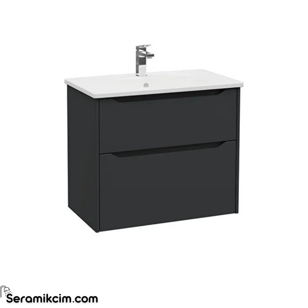 Vitra New Integra Square Lavabo Dolabı 80 Cm İki Çekmeceli Mat Grafit 80212