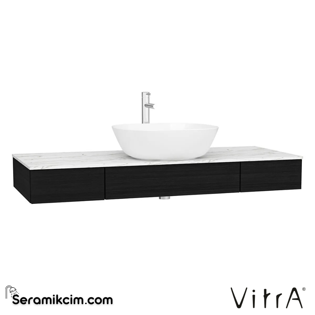 VitrA Origin Tezgah 120 cm, iki çekmeceli orta sifon delikli, hareli siyah meşe 65686 - 65686
