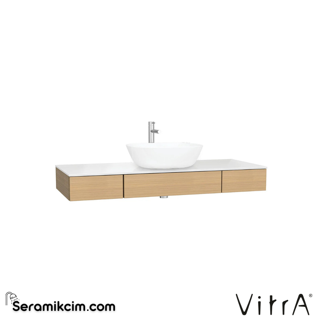 VitrA Origin Tezgah 120 cm, iki çekmeceli orta sifon delikli, açık meşe 65688 - 65688