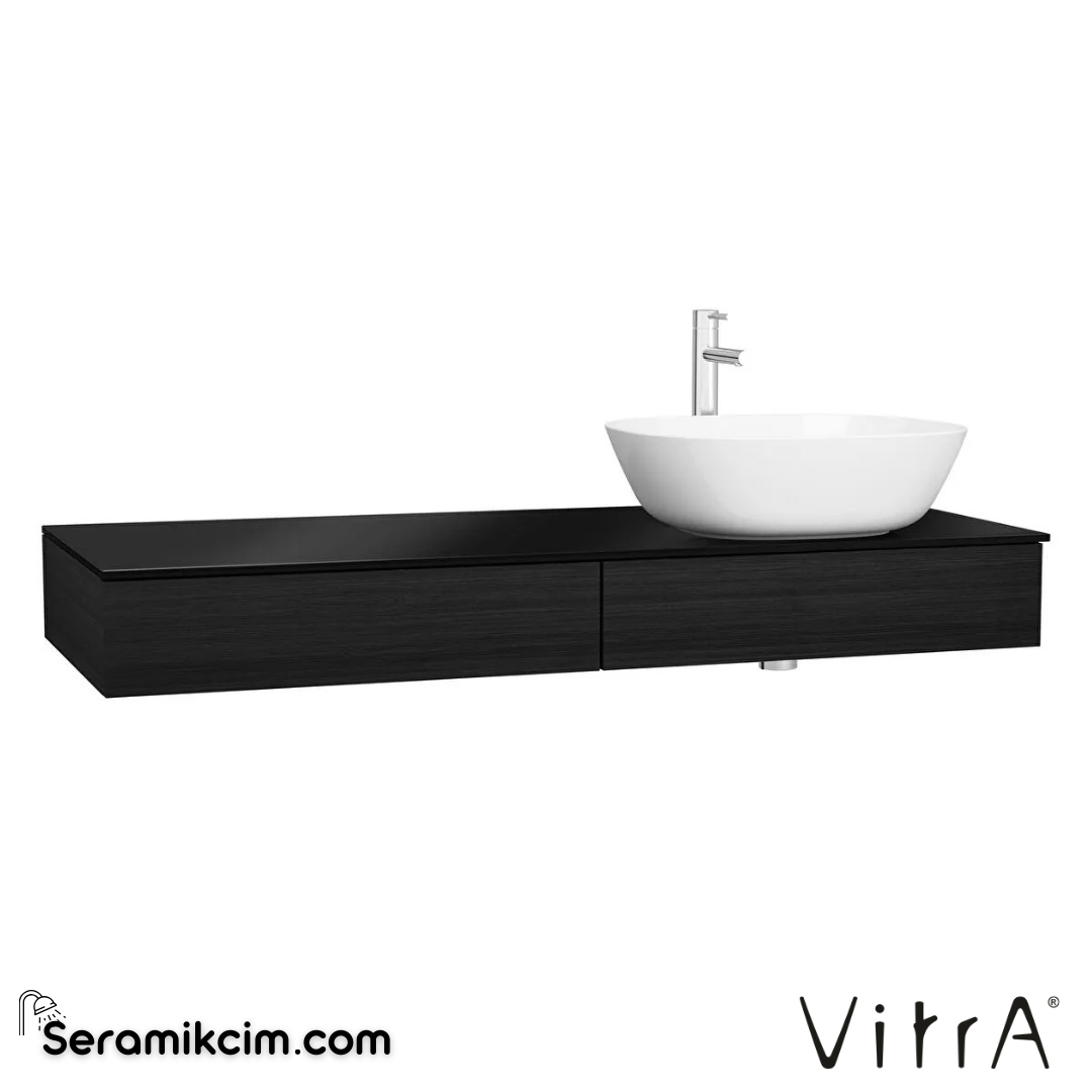 VitrA Origin Tezgah 120 cm, iki çekmeceli sağ sifon delikli, hareli siyah meşe 65682 - 65682