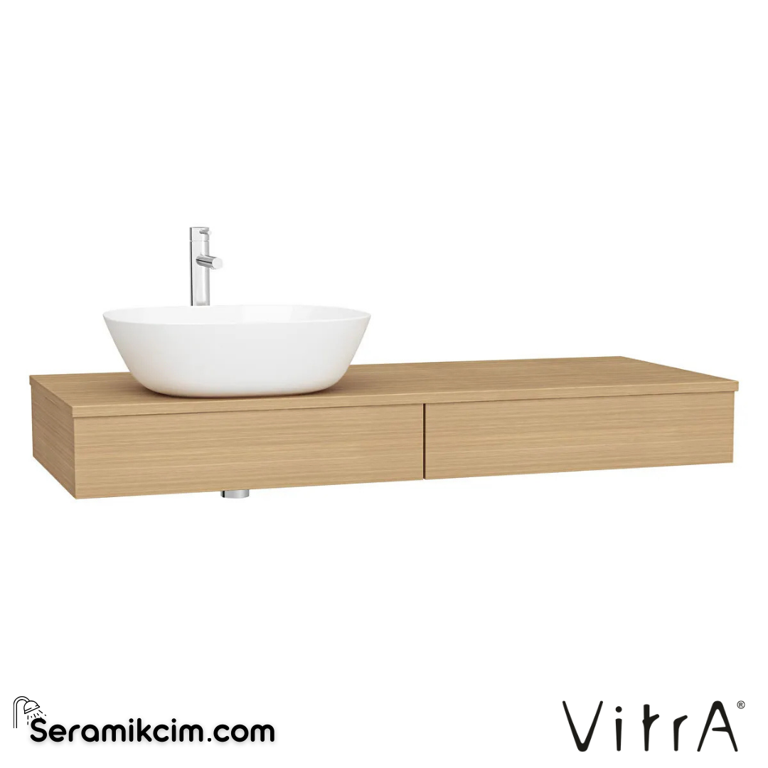 VitrA Origin Tezgah 120 cm, iki çekmeceli sol sifon delikli, açık meşe 65681 - 65681