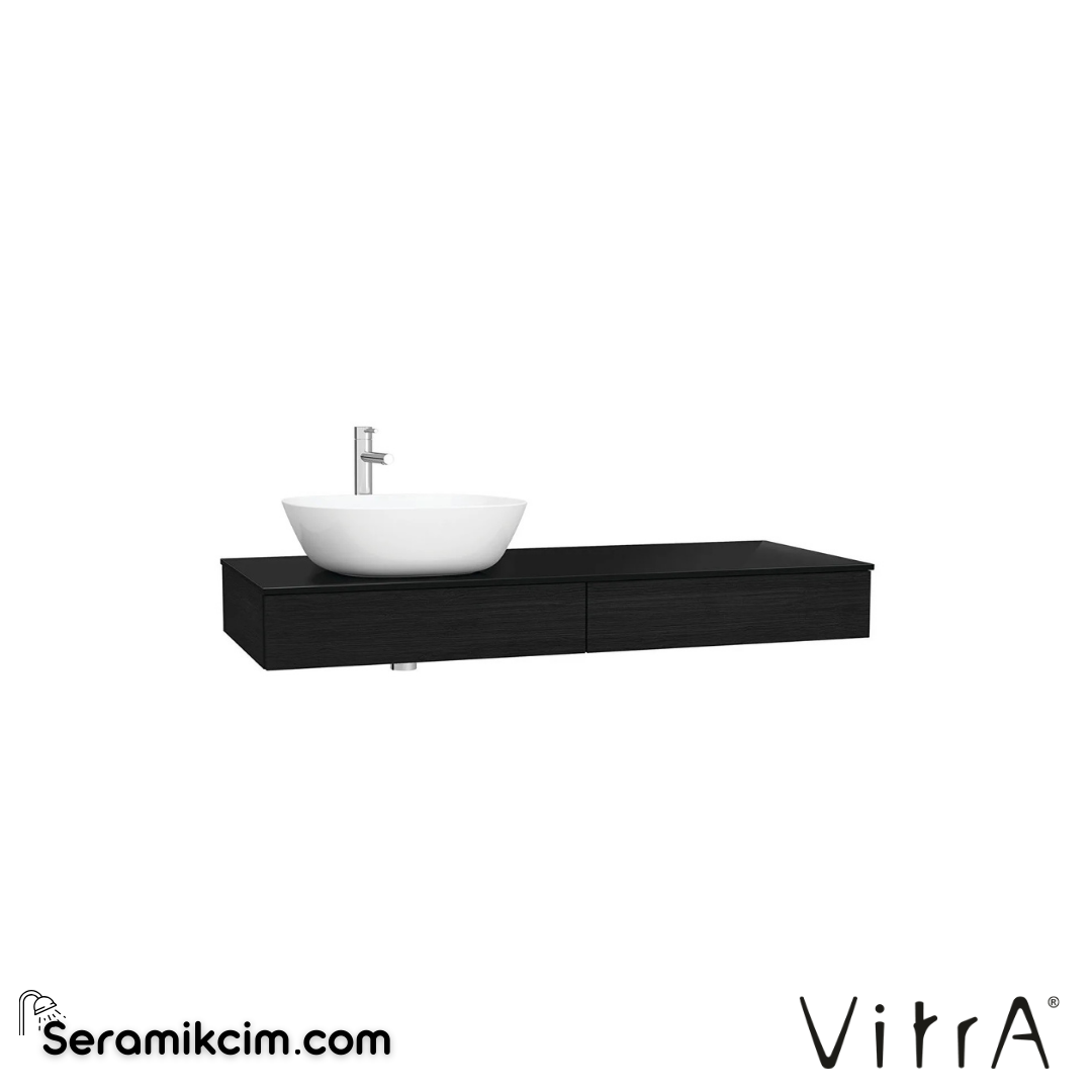 VitrA Origin Tezgah 120 cm, iki çekmeceli sol sifon delikli, hareli siyah meşe 65679 - 65679