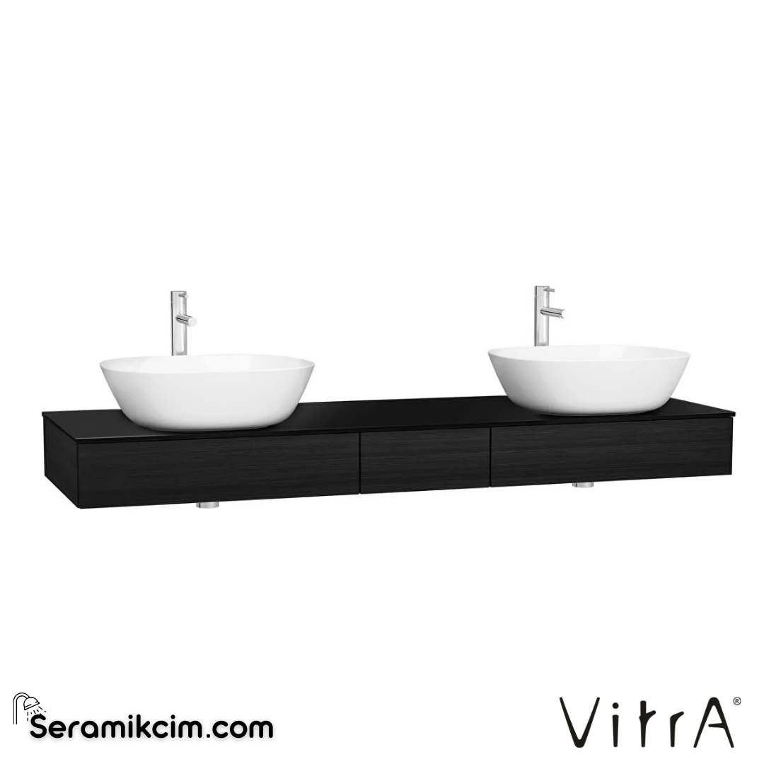 VitrA Origin Tezgah 150 cm, üç çekmeceli çift sifon delikli, hareli siyah meşe 65695 - 65695