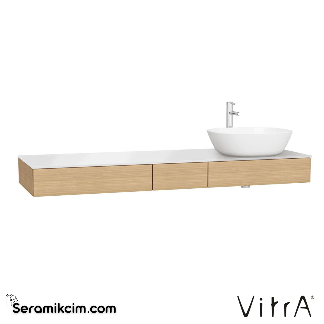 VitrA Origin Tezgah 150 cm, üç çekmeceli sağ sifon delikli, açık meşe 65694 - 65694