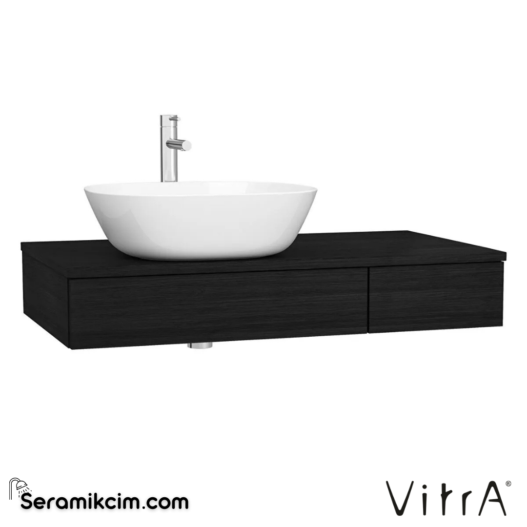 VitrA Origin Tezgah 90 cm, iki çekmeceli sol sifon delikli, hareli siyah meşe 65673 - 65673