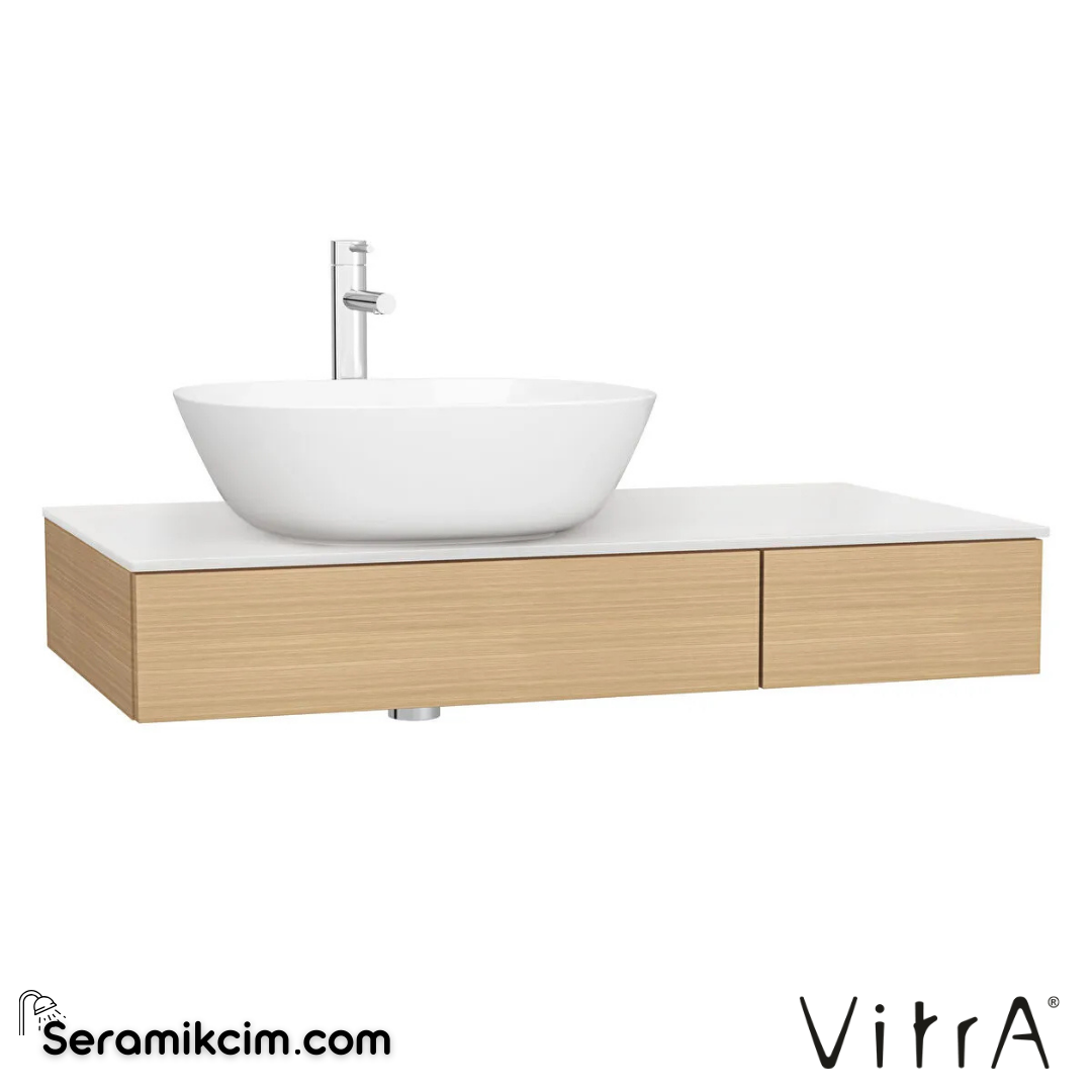 VitrA Origin Tezgah 90 cm, iki çekmeceli sol sifon delikli, açık meşe 65675 - 65675