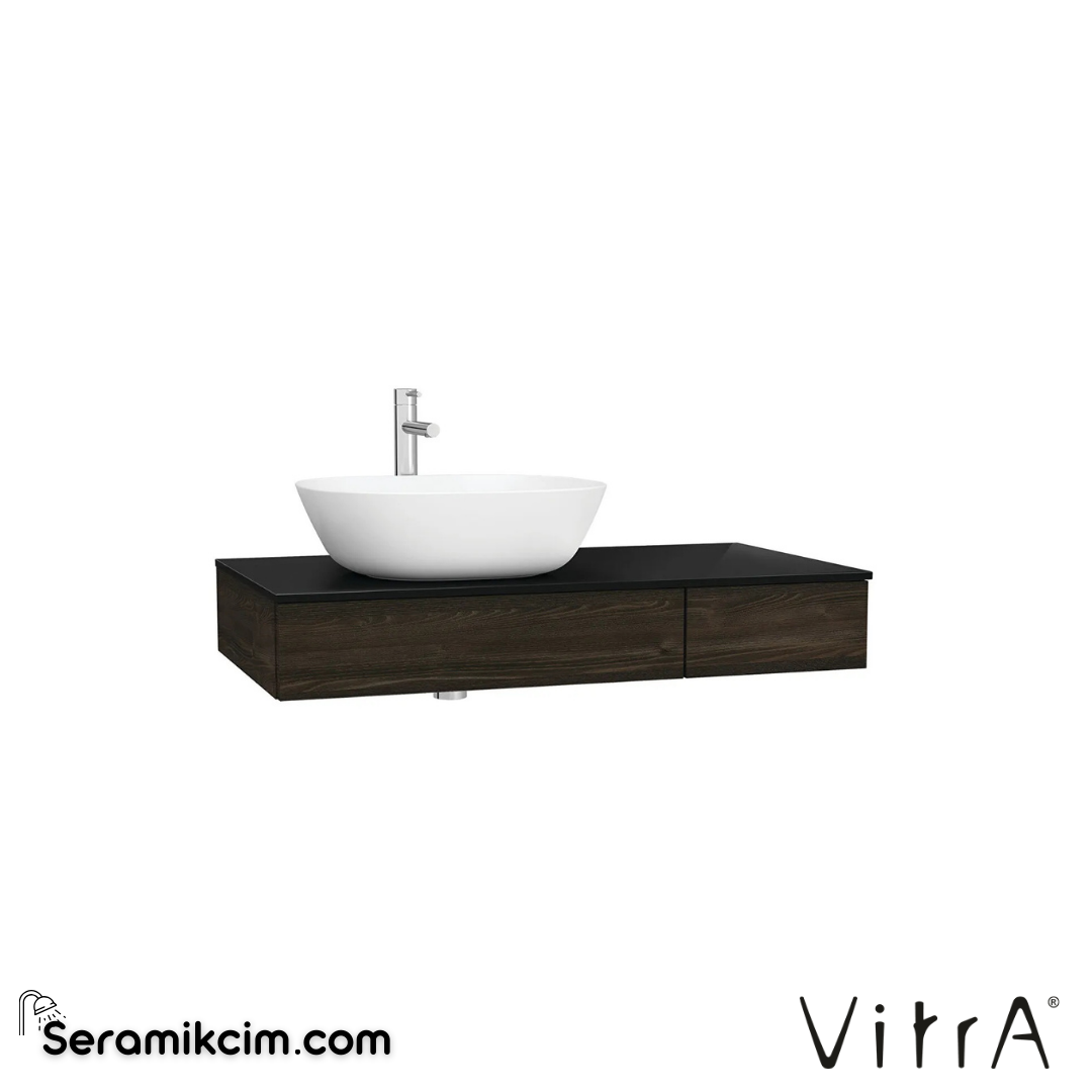 VitrA Origin Tezgah 90 cm, iki çekmeceli sol sifon delikli, karaağaç 65674 - 65674