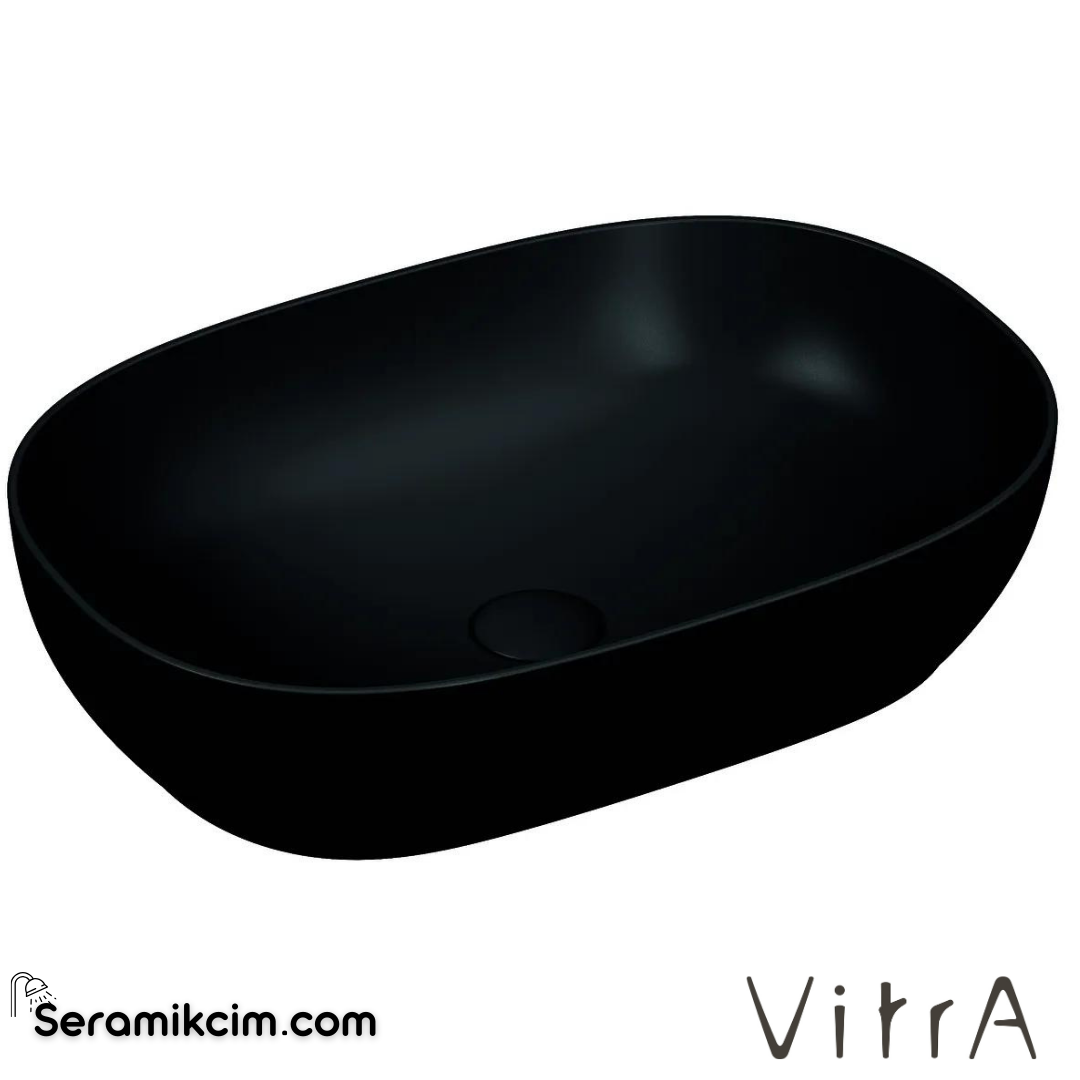 VitrA Outline Çanak Lavabo Oval, 60x40 cm Armatür Deliksiz, Su Taşma Deliksiz, Clean, Mat Siyah - 5995B483-0016