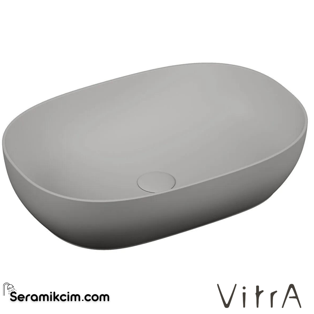 VitrA Outline Çanak Lavabo Oval, 60x40 cm Armatür Deliksiz, Su Taşma Deliksiz, Clean, Mat Taş Gri - 5995B476-0016